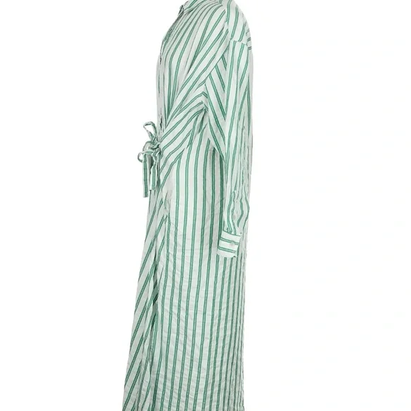 COPY - Striped Long Sleeved Green and White Tie Maxi Dress - Picture 4 of 10